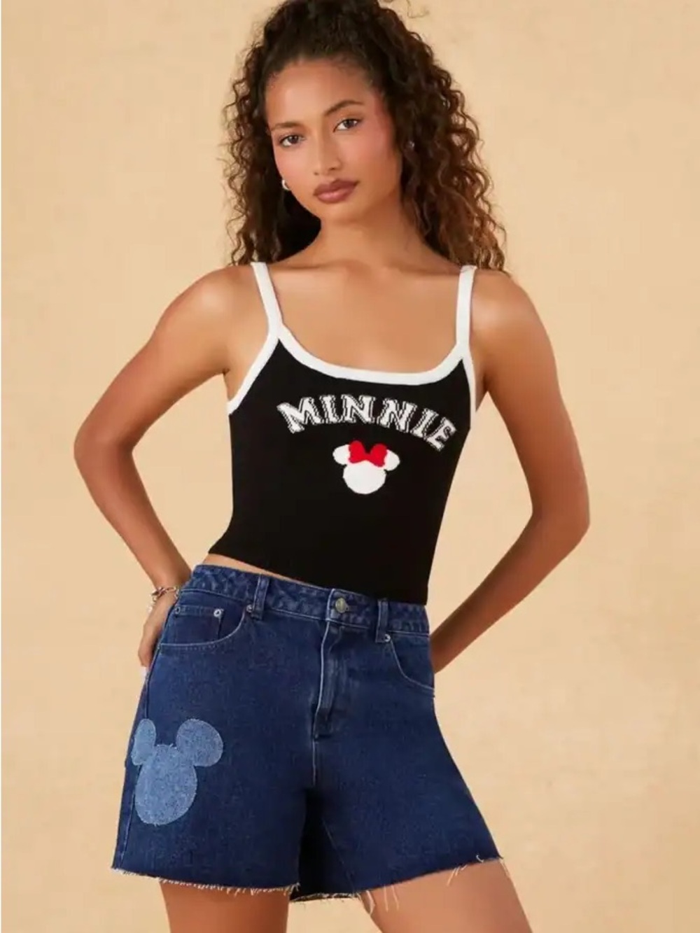 Disney x F21 Minnie Black Contrast-Trim Tank Top